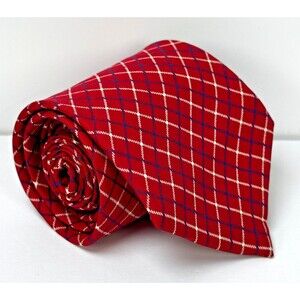 Turnbull Asser Tie Mens Red Silk Made in England Plaid Check Prince of Wales